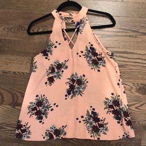 Francesca’s-High neck pink floral tank